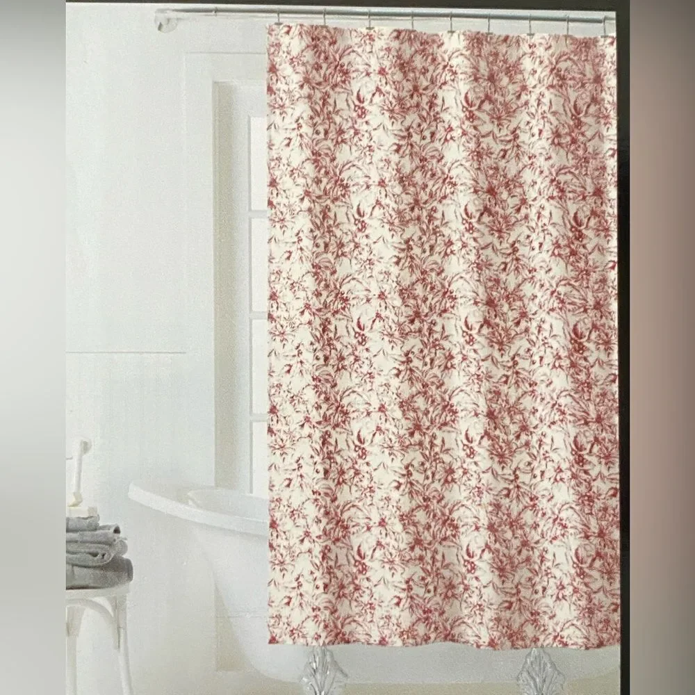 Ralph Lauren White Red Floral 100% Cotton Fabric Shower Curtain 70